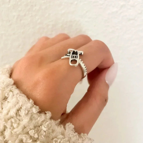 925 Sterling Silver Zipper Ring Zip Design Ring Unique Ring Geometric Fun Ring - Picture 7 of 8